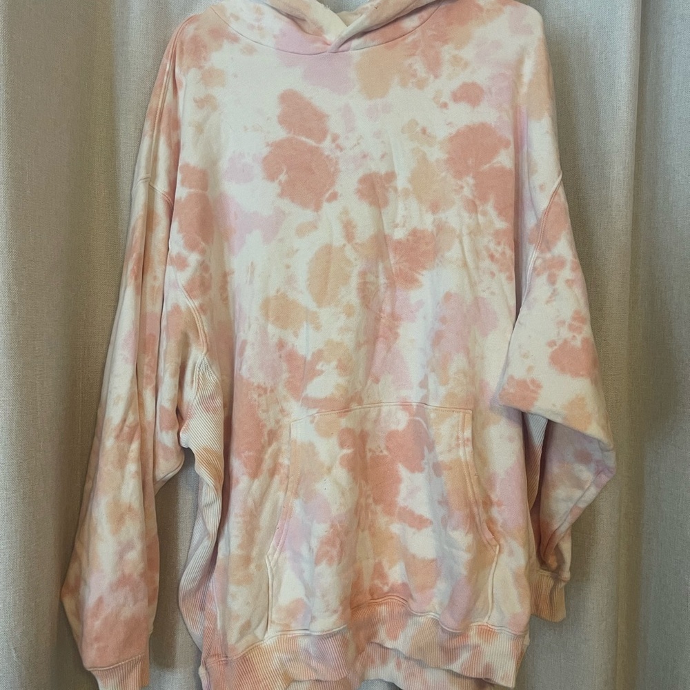Aerie Pink and Cream Tie-Dye Hoodie Sweater